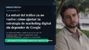 Gráfico descendente y arquitectura de conversión para ilustrar una estrategia de marketing digital menos dependiente de Google