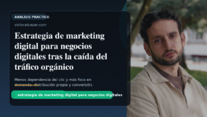 Ilustración editorial sobre la caída del tráfico orgánico y una nueva estrategia de marketing digital para negocios digitales.