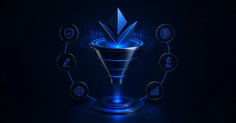 Visual editorial abstracto sobre convertir expertise en demanda propia con estrategia digital
