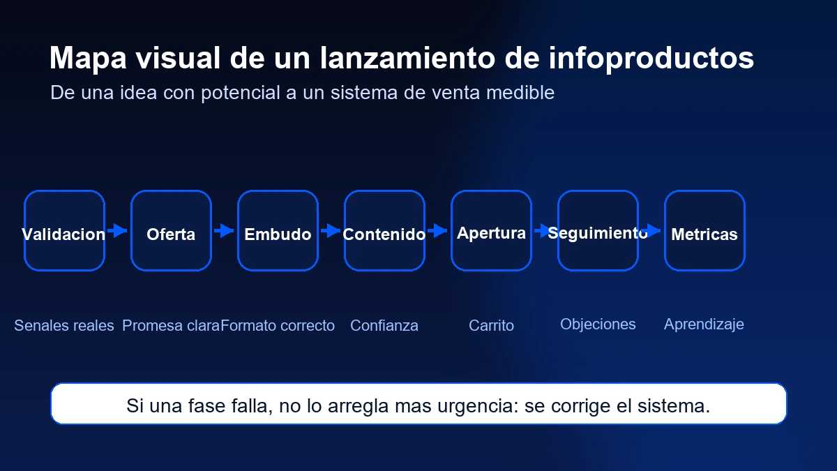 Mapa visual del proceso de lanzamiento de infoproductos